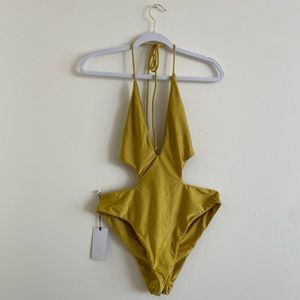 Yellow one piece swim suit